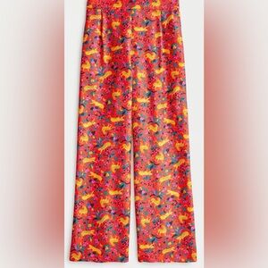 NWT J. Crew Collection Silk Twill Pull-on Pant in Cerise Jungle Cat Floral 14